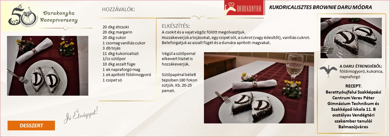 Desszert Kukoricalisztes brownie daru módra