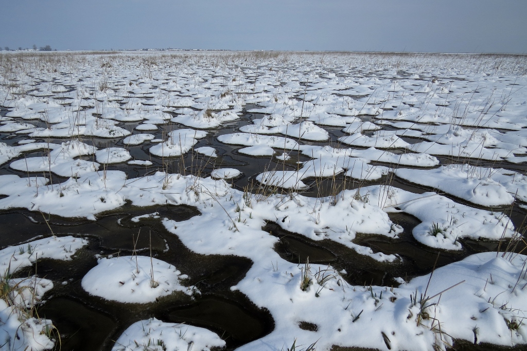 A képen a puszta télen, hóval faggyal